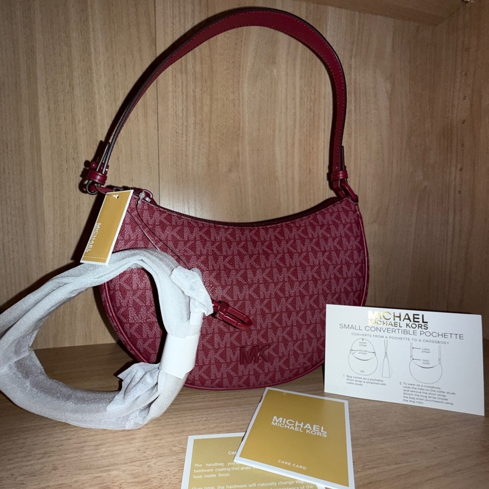 Michael Kors Small Pouchette shoulder crossbody bag in Mulberry (Burgundy) - Picture 2 of 11